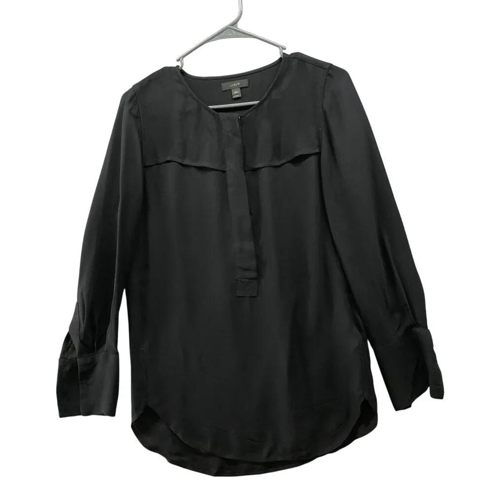 J.‎ Crew Chiffon Long Sleeve Blouse Womens 00 Black Popover Hidden Button